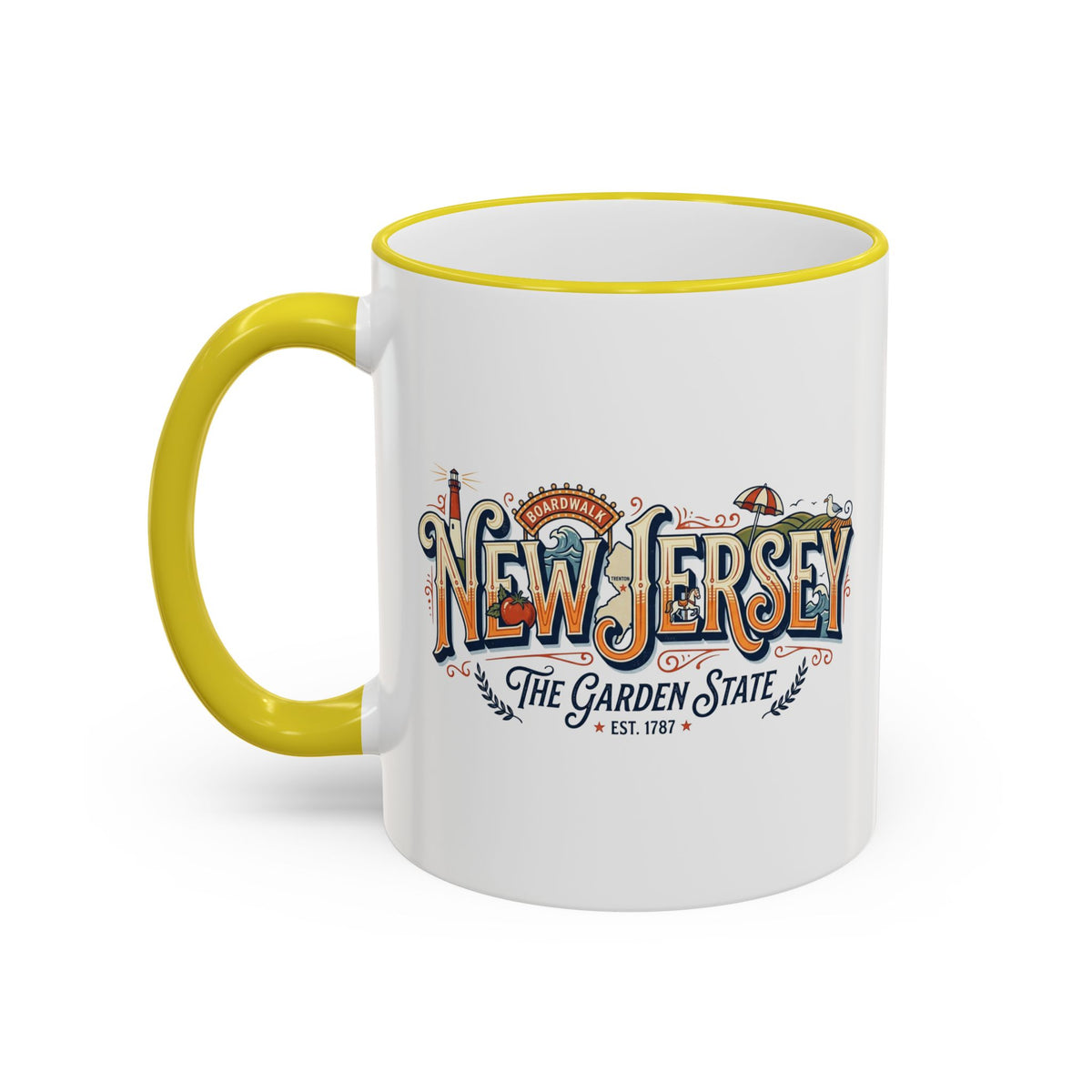 New Jersey Vintage Postcard Accent Rim & Handle Mug (11oz/15oz)