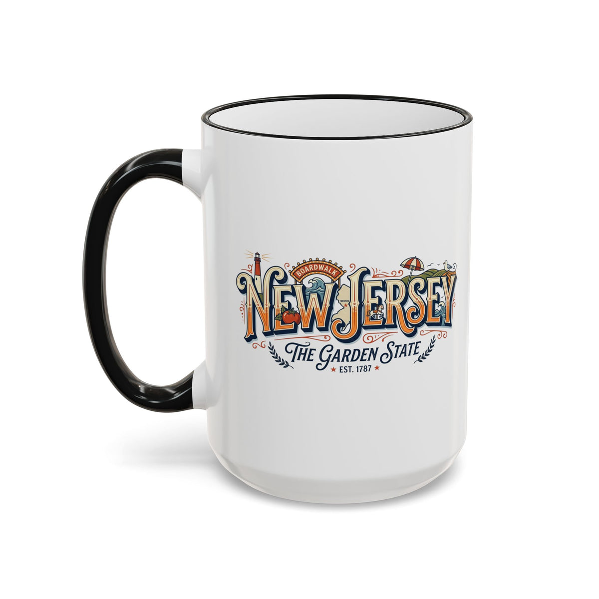 New Jersey Vintage Postcard Accent Rim & Handle Mug (11oz/15oz)
