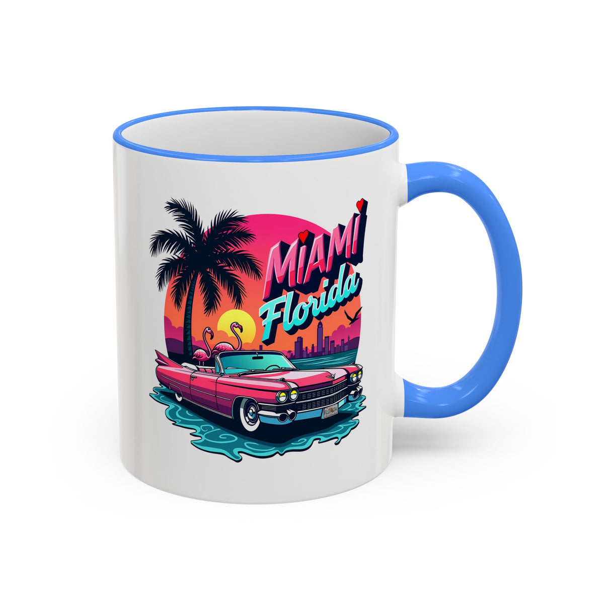 Miami Florida Retro Sunset Accent Rim Mug (11oz/15oz)
