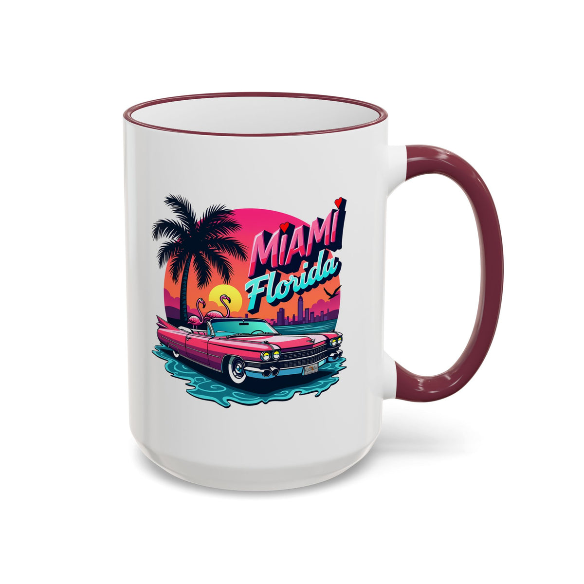 Miami Florida Retro Sunset Accent Rim Mug (11oz/15oz)
