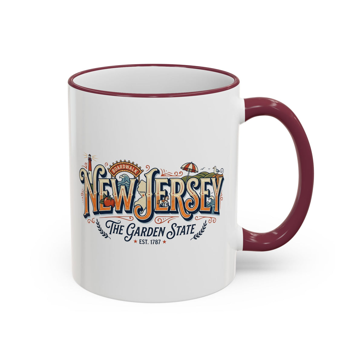 New Jersey Vintage Postcard Accent Rim & Handle Mug (11oz/15oz)