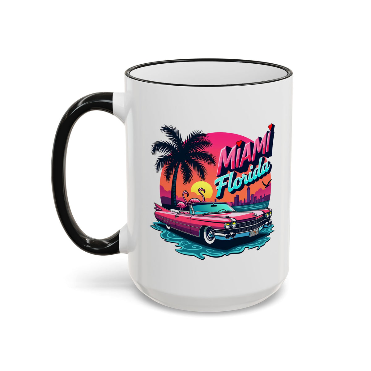 Miami Florida Retro Sunset Accent Rim Mug (11oz/15oz)