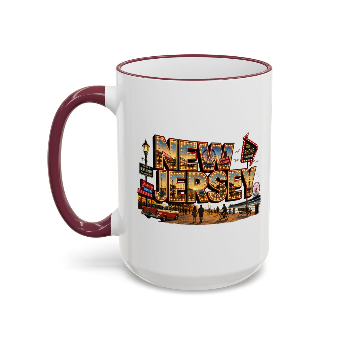 New Jersey Vintage Postcard Accent Rim Mug (11oz & 15oz)