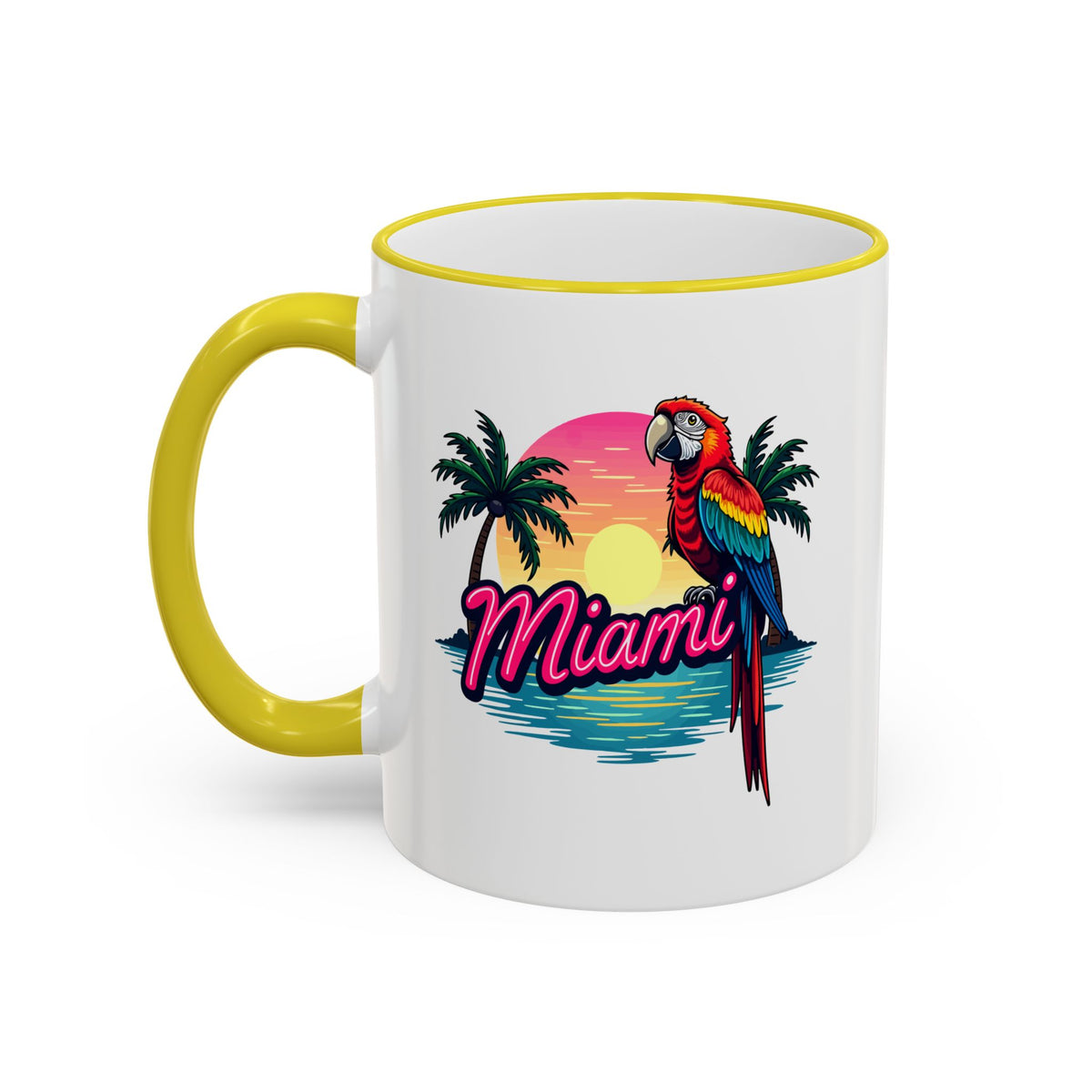 Miami Sunset Accent Rim & Handle Mug — Retro Palm Beach Coffee Cup