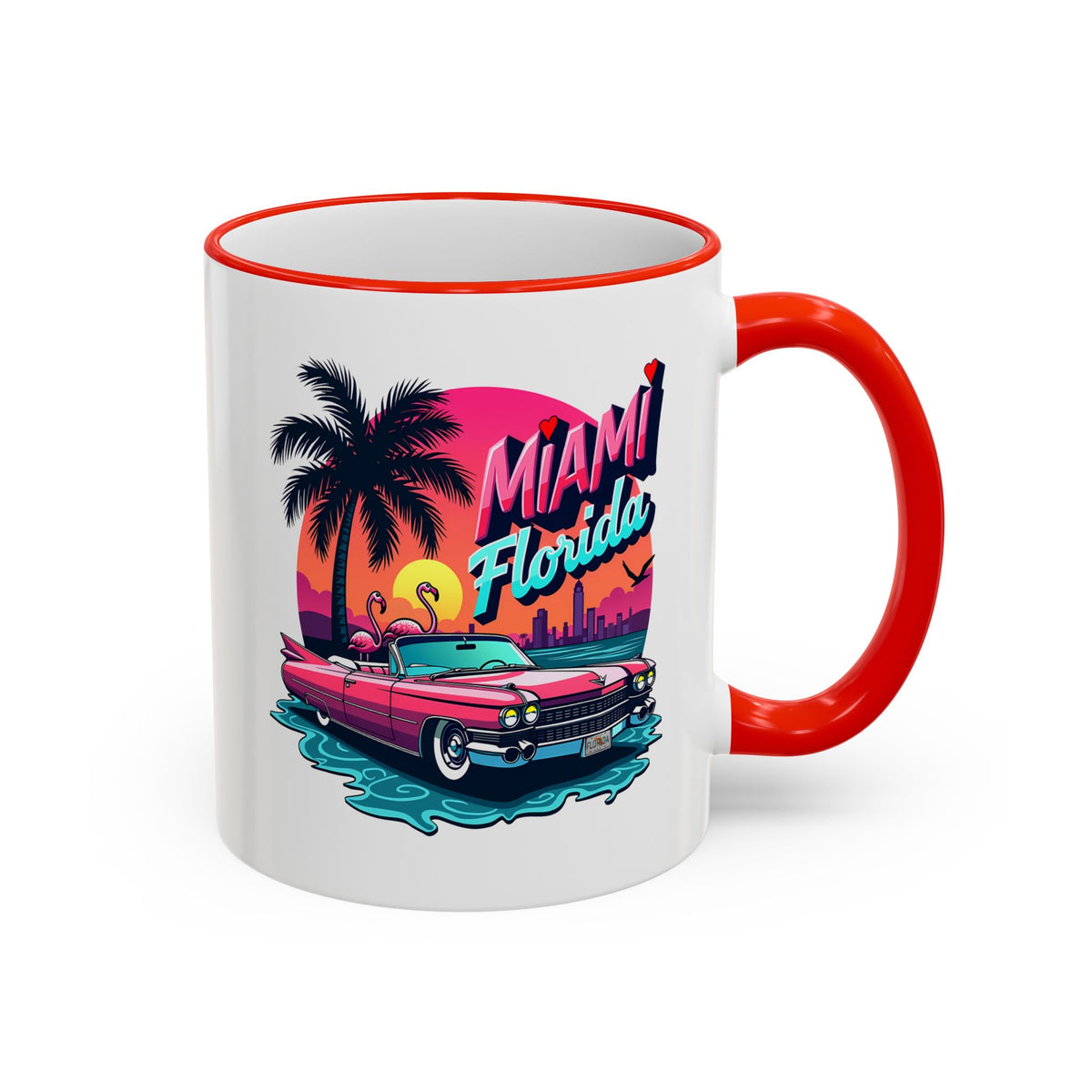 Miami Florida Retro Sunset Accent Rim Mug (11oz/15oz)