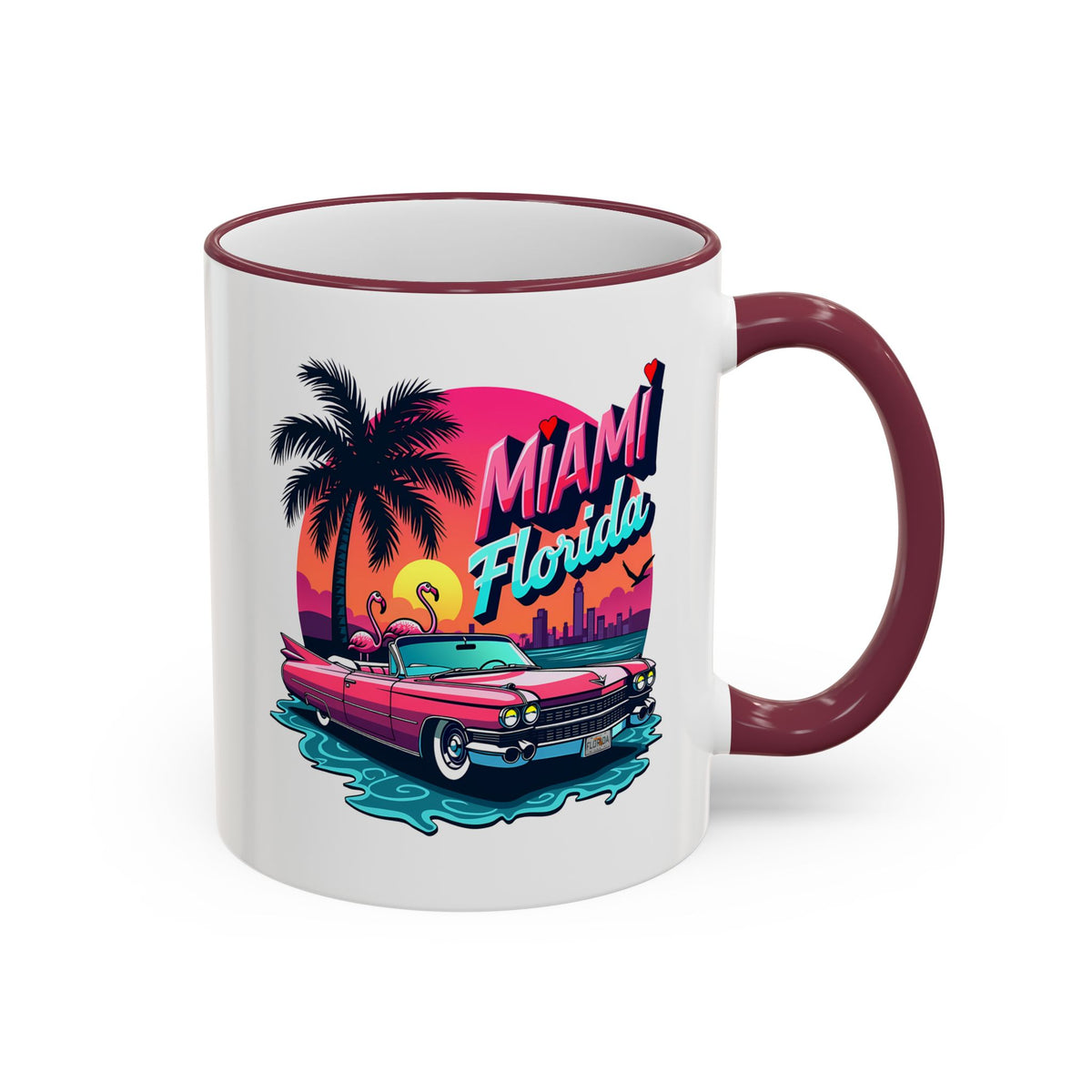Miami Florida Retro Sunset Accent Rim Mug (11oz/15oz)