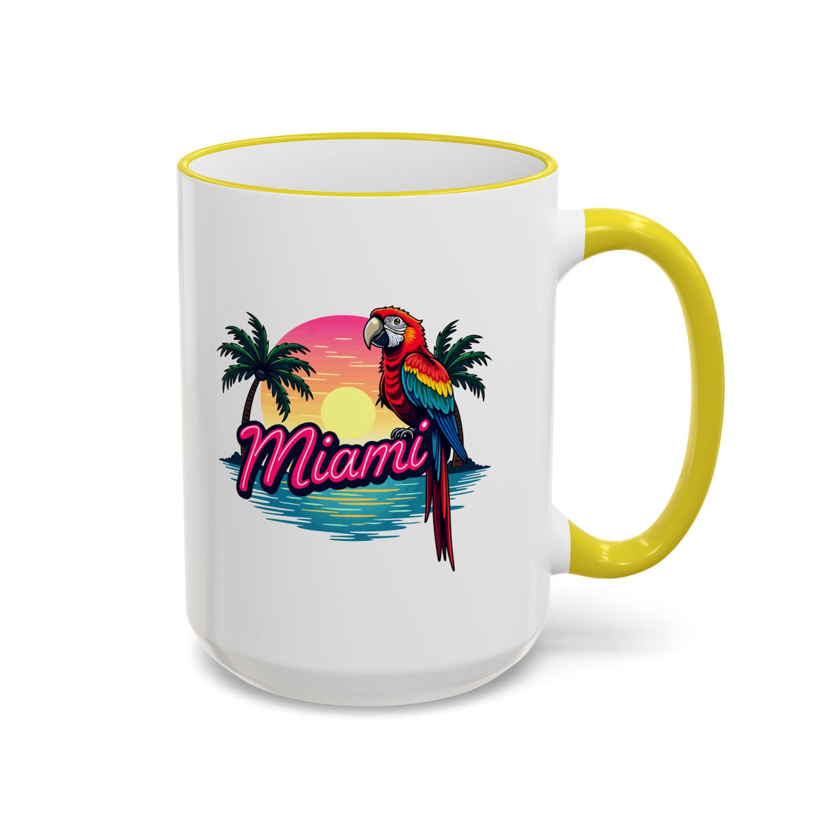 Miami Sunset Accent Rim & Handle Mug — Retro Palm Beach Coffee Cup