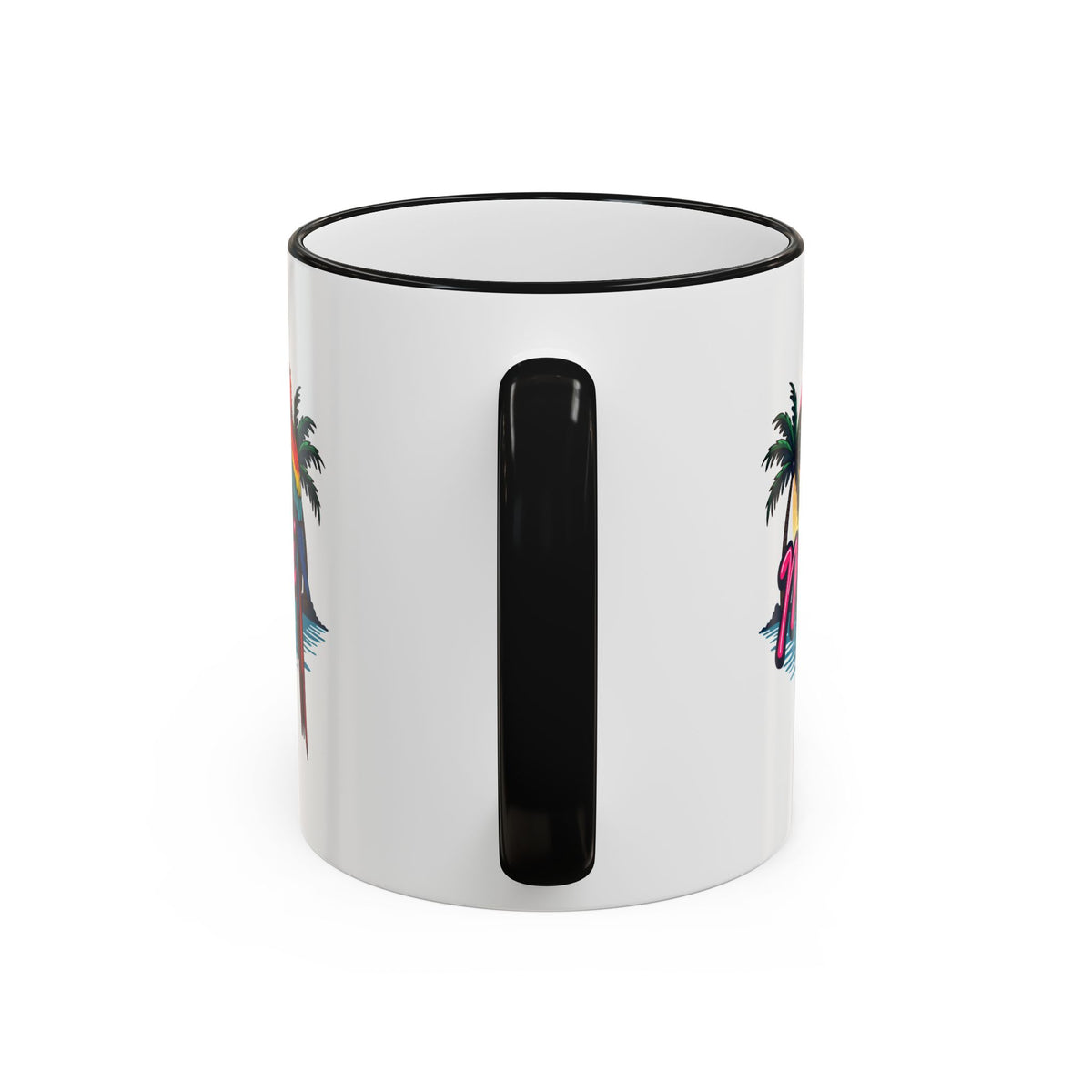 Miami Sunset Accent Rim & Handle Mug — Retro Palm Beach Coffee Cup