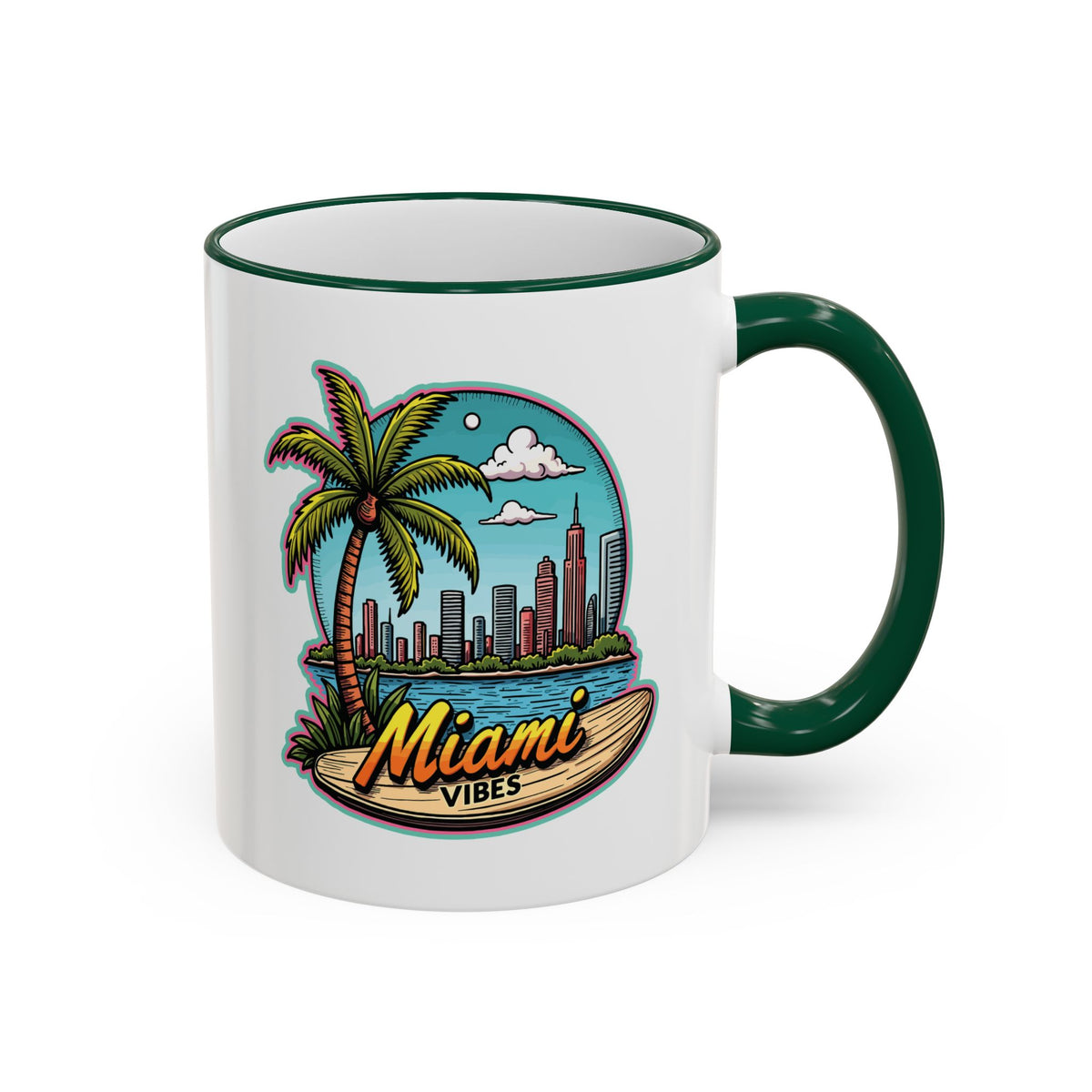 Miami Beach Scenic Accent Rim Mug – Tropical Palm Tree Skyline Coffee Cup (11oz & 15oz)