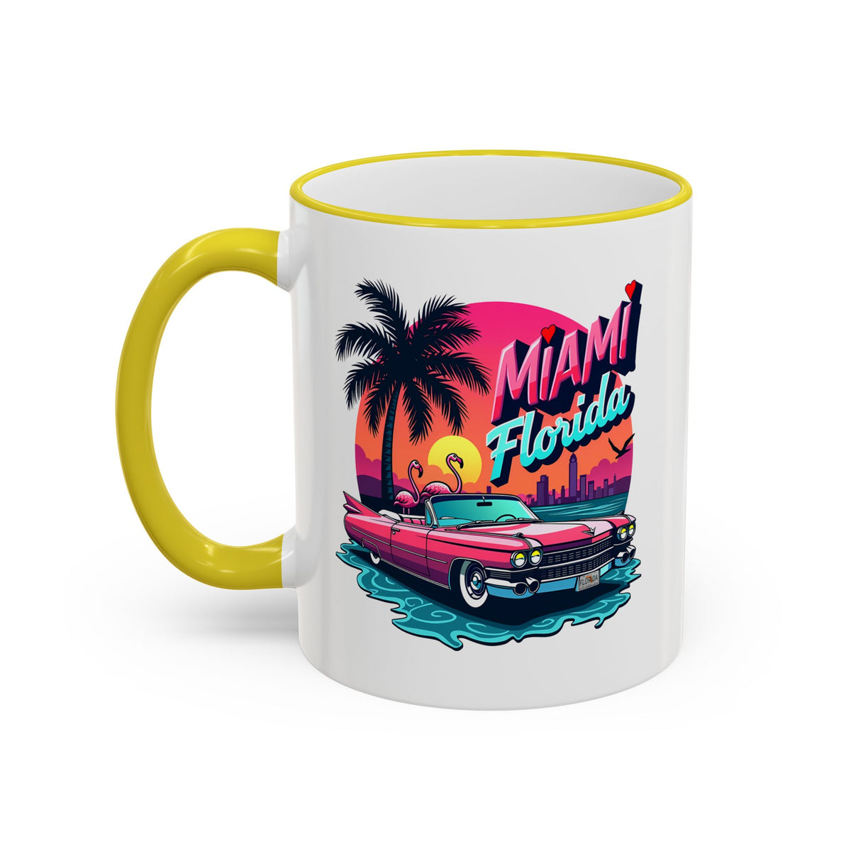 Miami Florida Retro Sunset Accent Rim Mug (11oz/15oz)