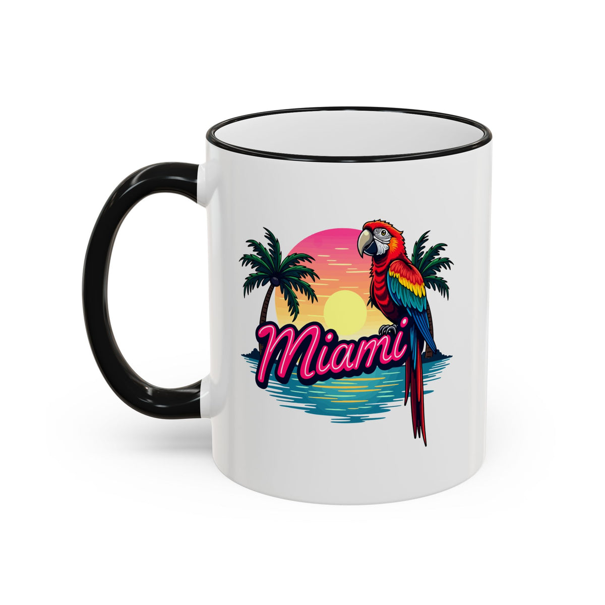 Miami Sunset Accent Rim & Handle Mug — Retro Palm Beach Coffee Cup
