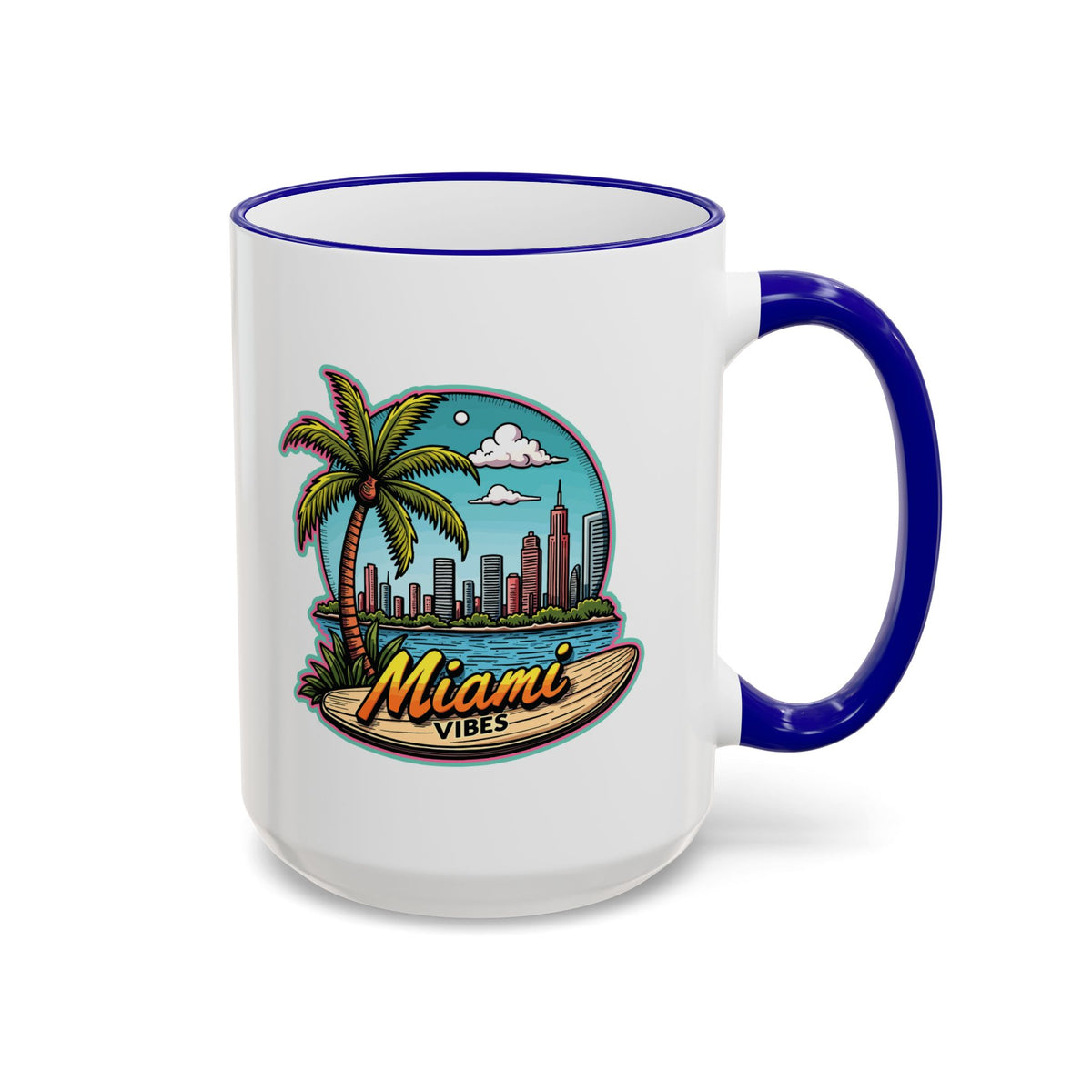 Miami Beach Scenic Accent Rim Mug – Tropical Palm Tree Skyline Coffee Cup (11oz & 15oz)