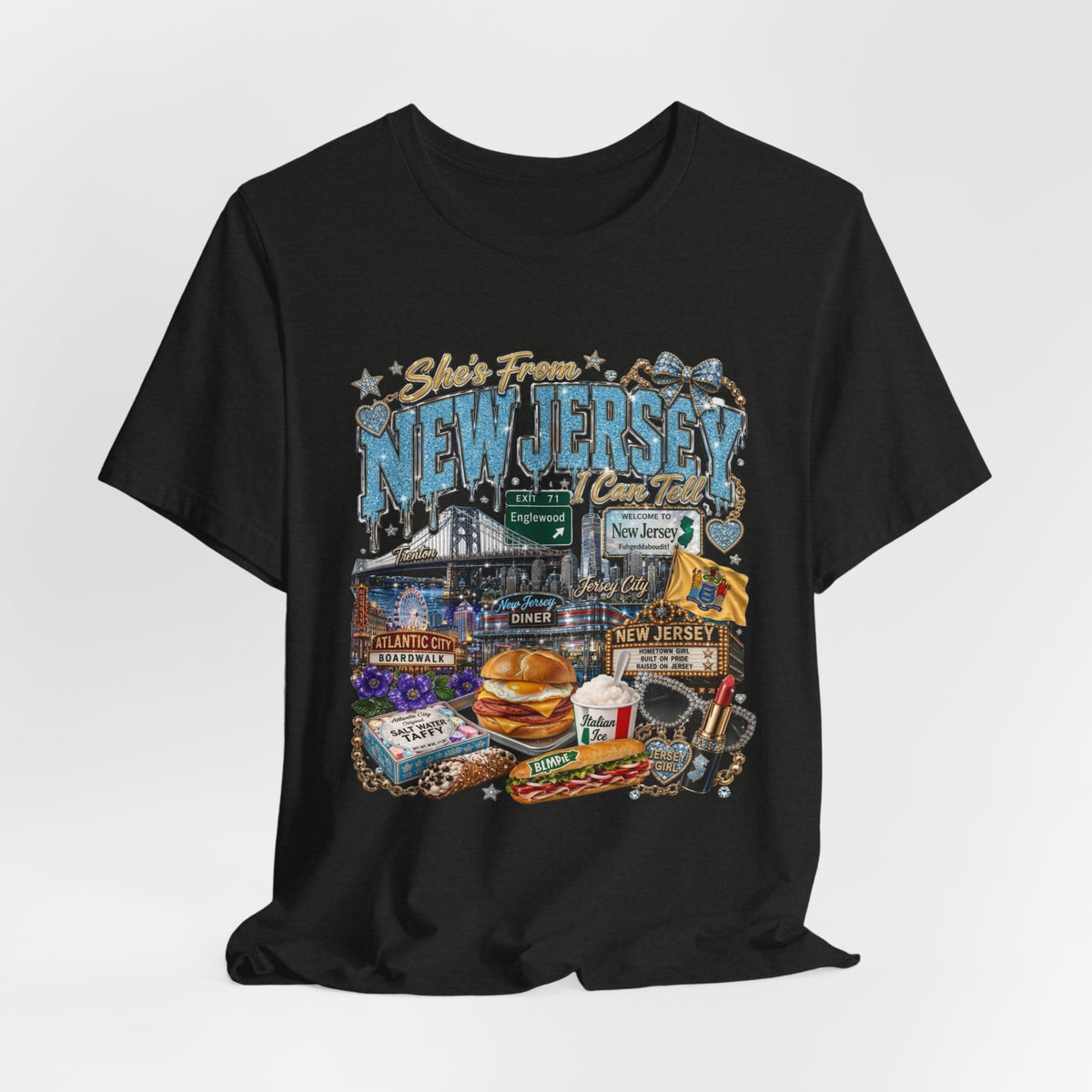 New Jersey Landmarks Tee — Jersey Shore, Diner & Turnpike Retro Graphic T-Shirt