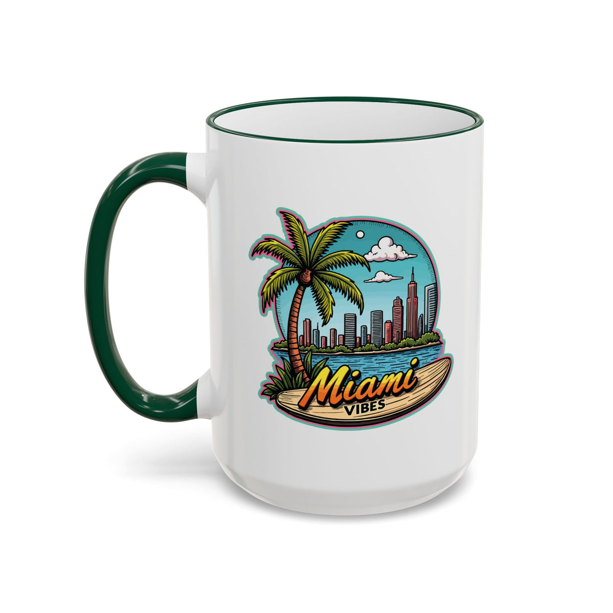 Miami Beach Scenic Accent Rim Mug – Tropical Palm Tree Skyline Coffee Cup (11oz & 15oz)