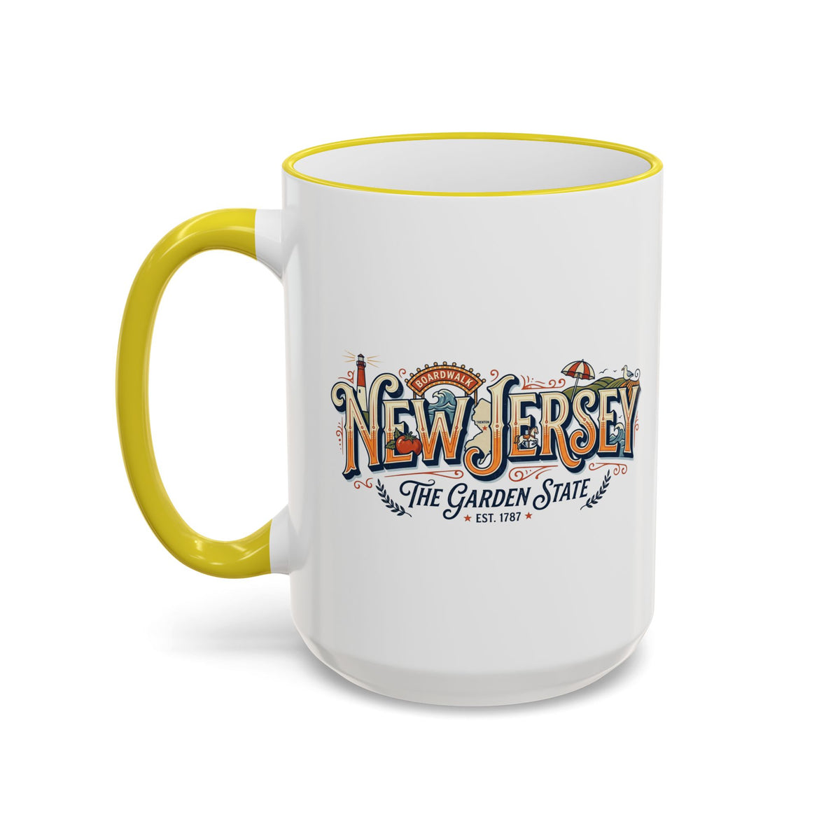 New Jersey Vintage Postcard Accent Rim & Handle Mug (11oz/15oz)