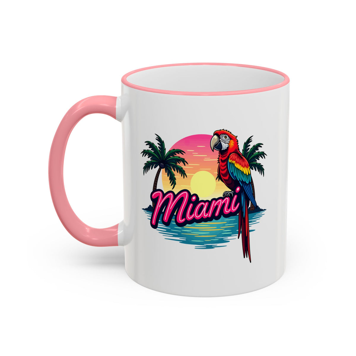 Miami Sunset Accent Rim & Handle Mug — Retro Palm Beach Coffee Cup