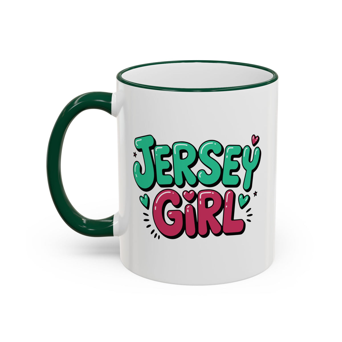 Jersey Girl Accent Rim Mug — Cute Retro Script Coffee Cup (11oz, 15oz)