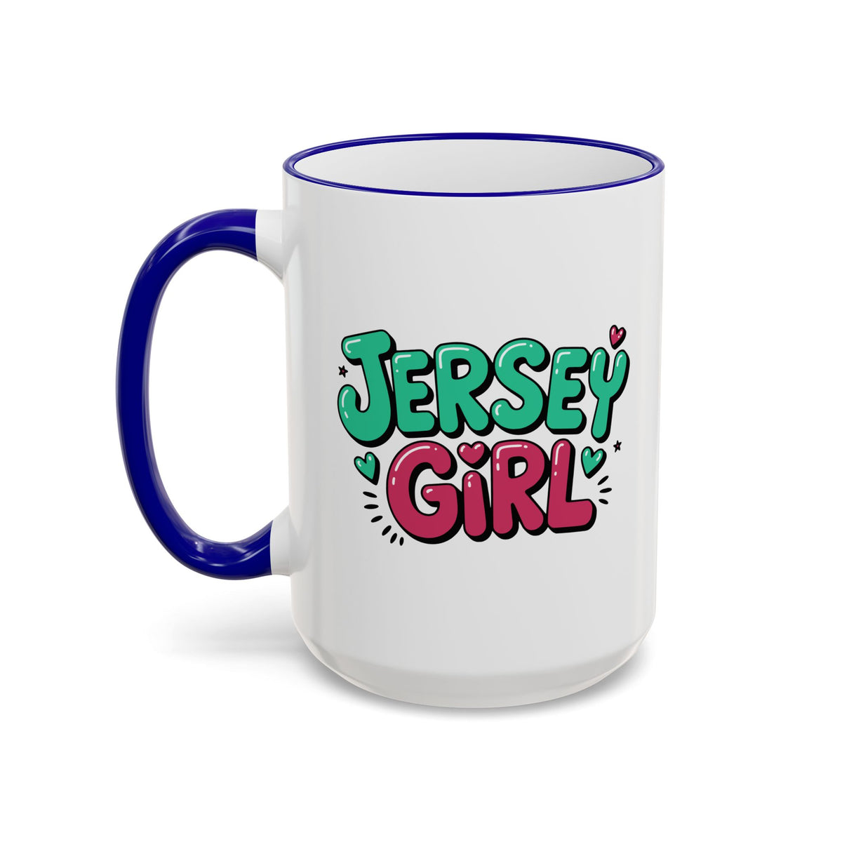 Jersey Girl Accent Rim Mug — Cute Retro Script Coffee Cup (11oz, 15oz)