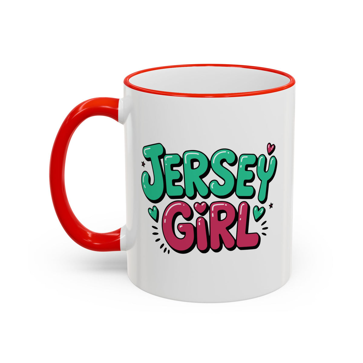 Jersey Girl Accent Rim Mug — Cute Retro Script Coffee Cup (11oz, 15oz)