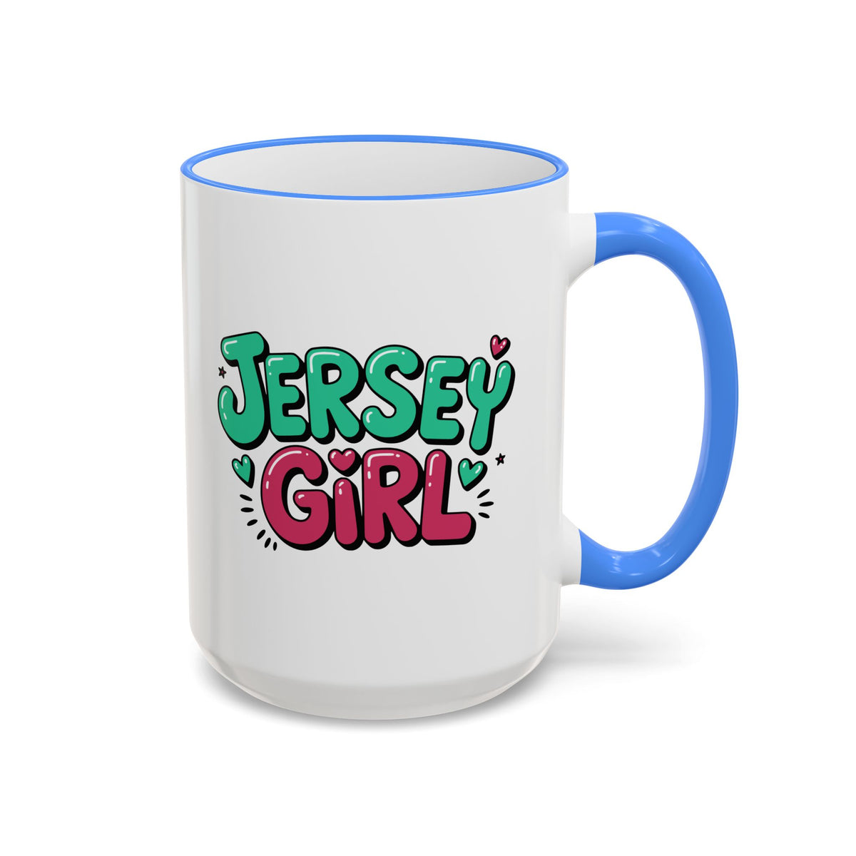Jersey Girl Accent Rim Mug — Cute Retro Script Coffee Cup (11oz, 15oz)