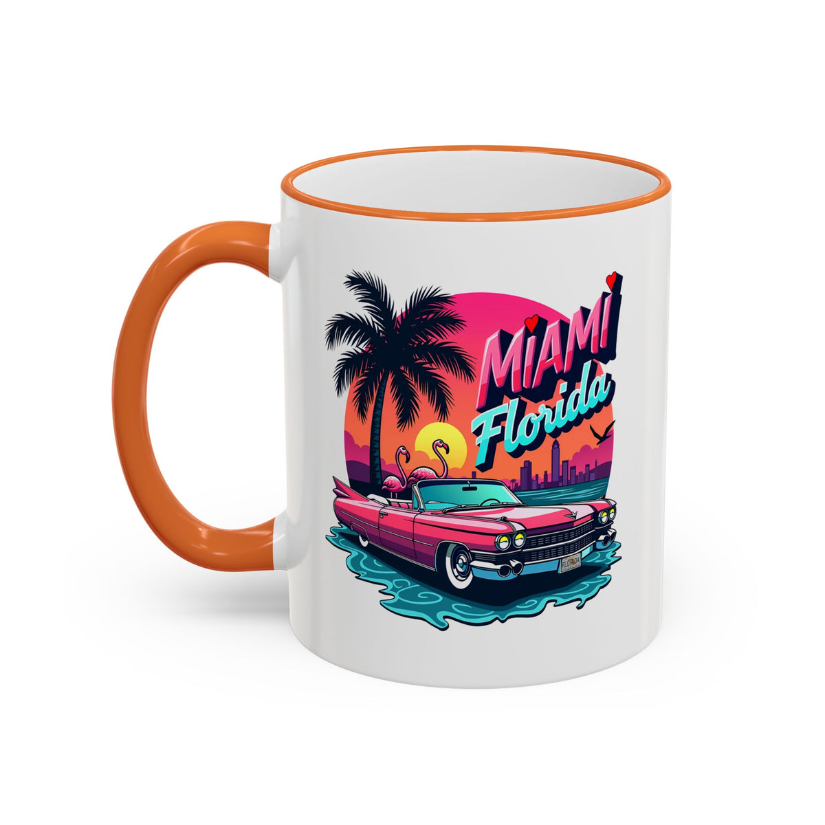Miami Florida Retro Sunset Accent Rim Mug (11oz/15oz)