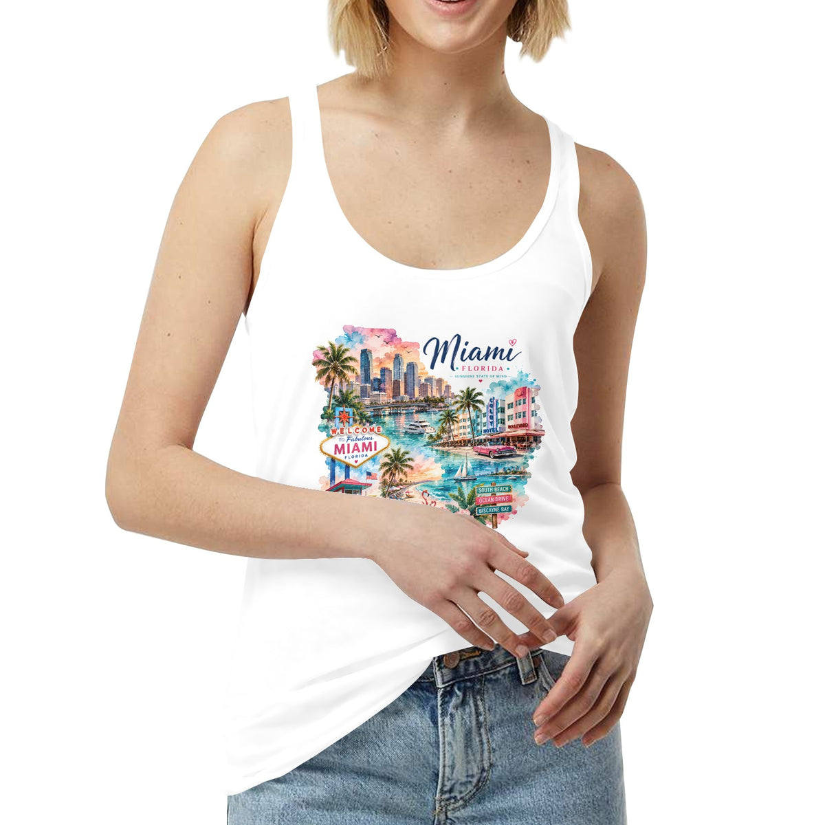 Women's White Miami Tank Top - Made in USA