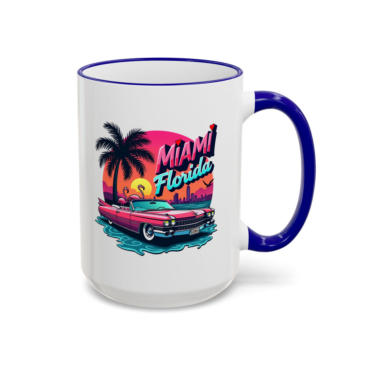 Miami Florida Retro Sunset Accent Rim Mug (11oz/15oz)