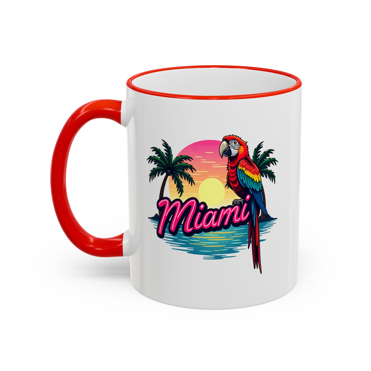 Miami Sunset Accent Rim & Handle Mug — Retro Palm Beach Coffee Cup