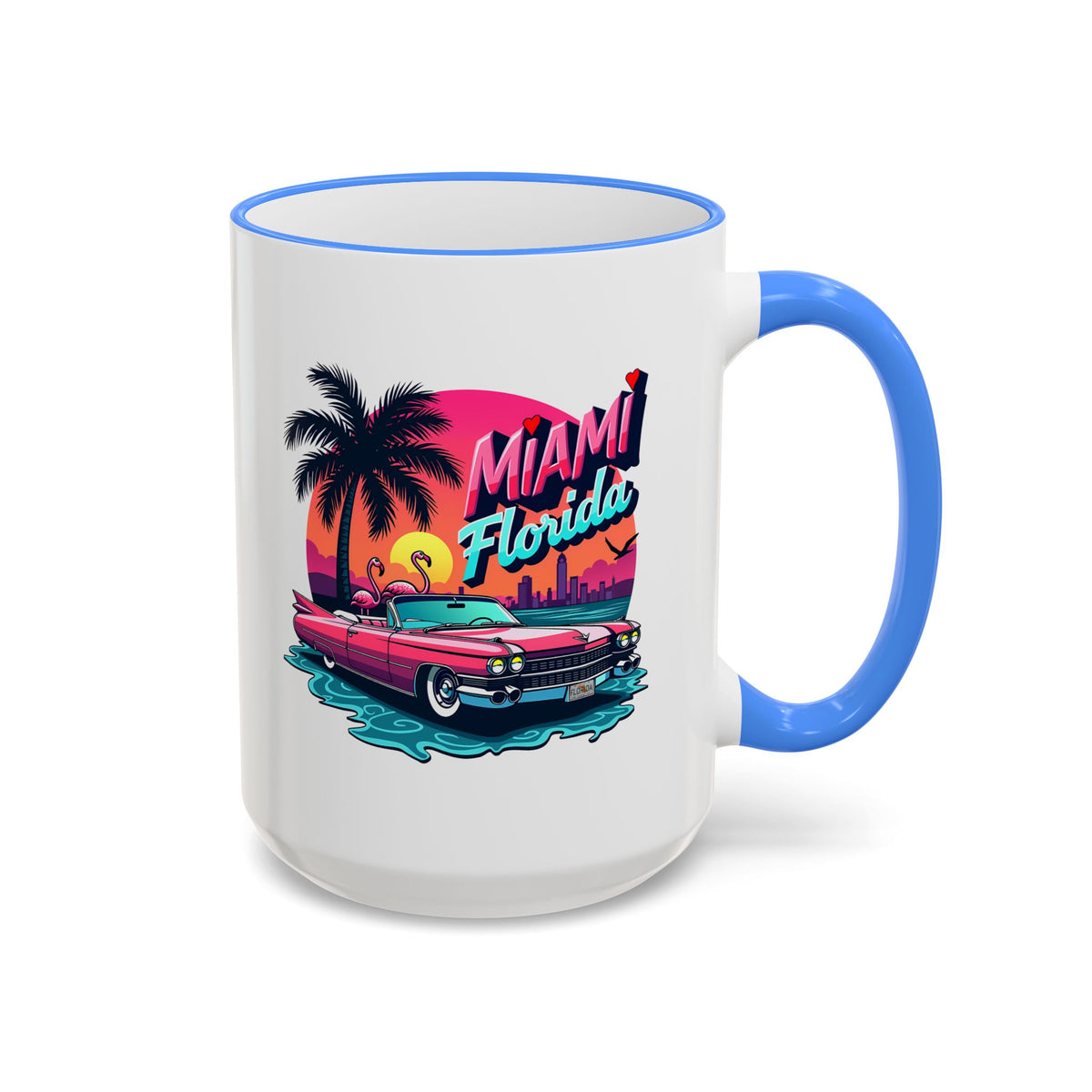 Miami Florida Retro Sunset Accent Rim Mug (11oz/15oz)
