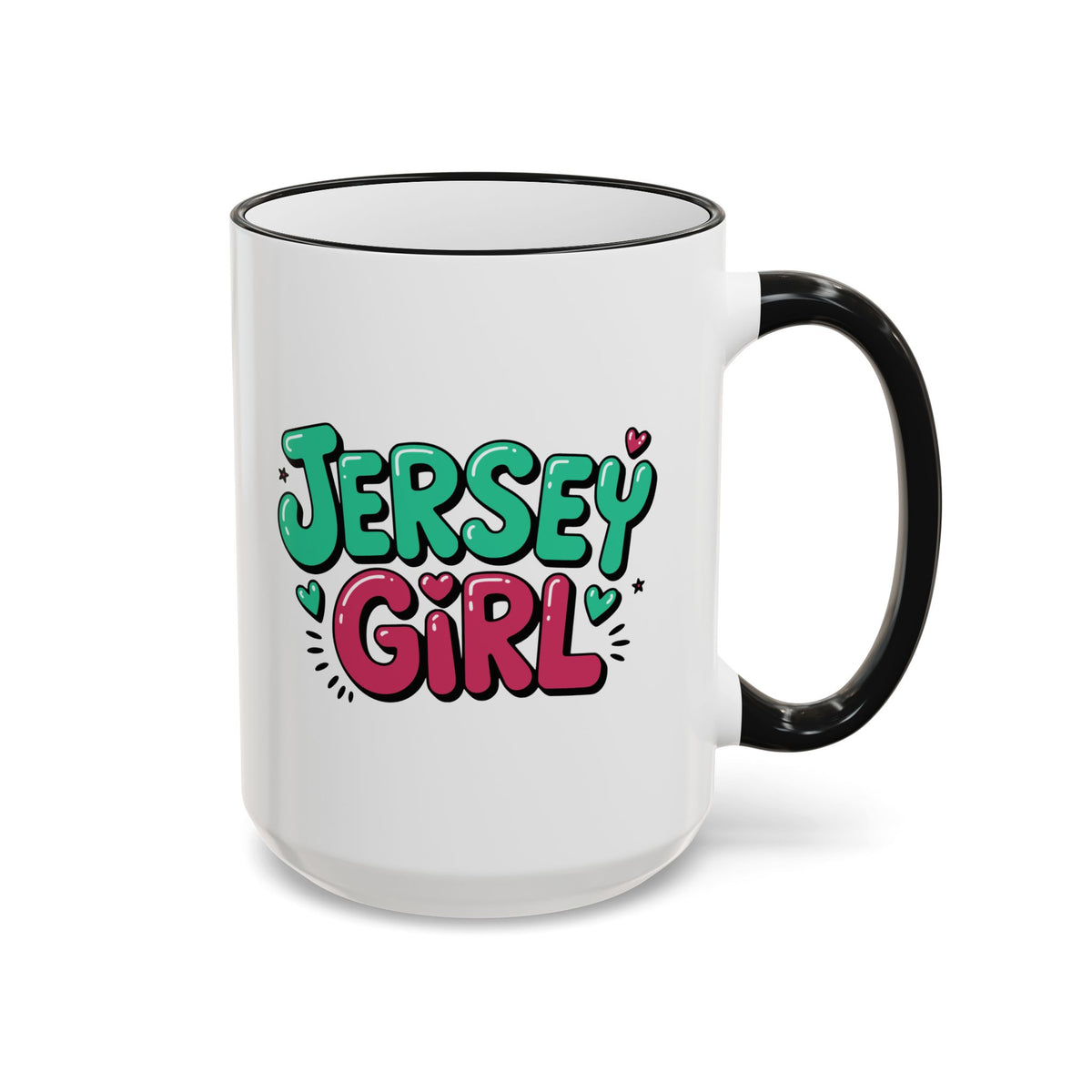 Jersey Girl Accent Rim Mug — Cute Retro Script Coffee Cup (11oz, 15oz)