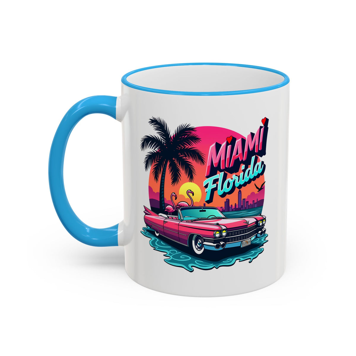 Miami Florida Retro Sunset Accent Rim Mug (11oz/15oz)