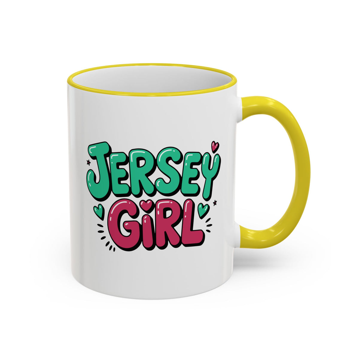 Jersey Girl Accent Rim Mug — Cute Retro Script Coffee Cup (11oz, 15oz)