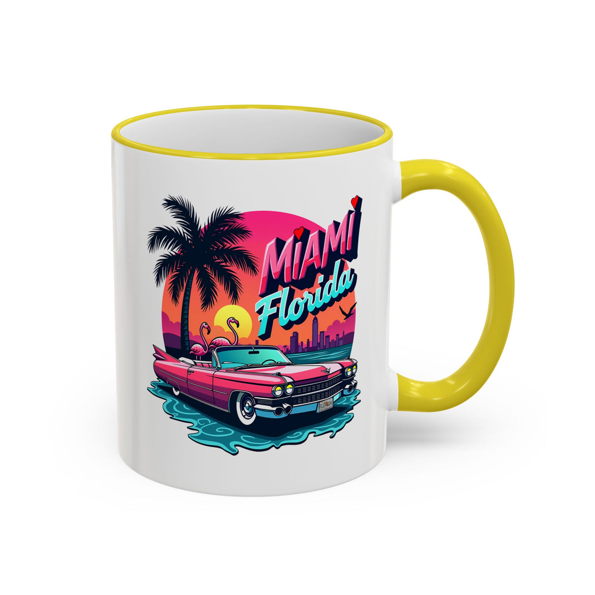 Miami Florida Retro Sunset Accent Rim Mug (11oz/15oz)