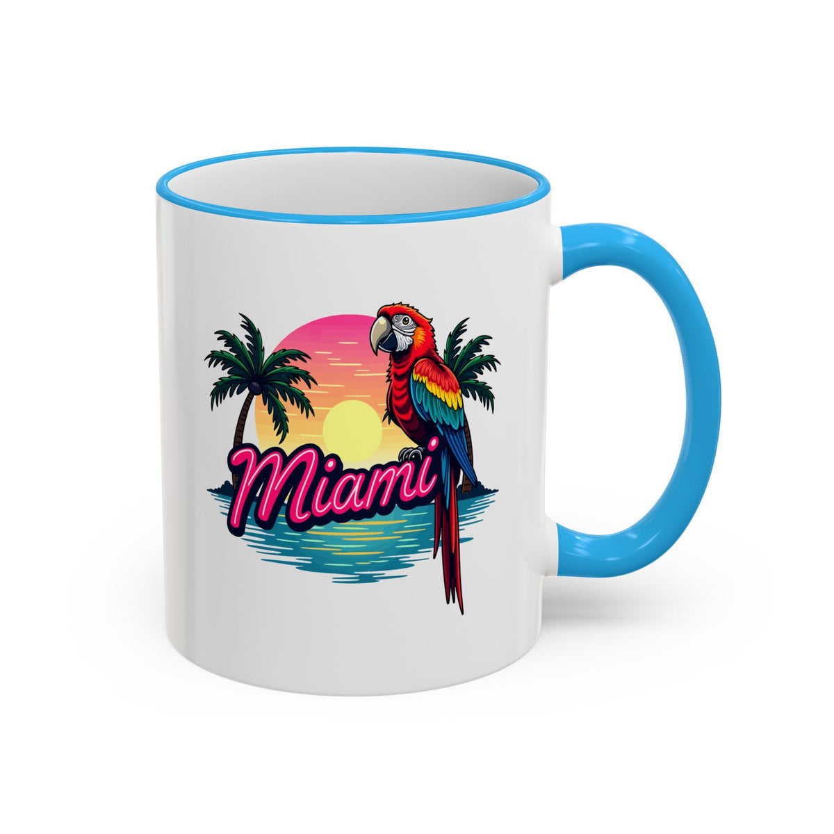 Miami Sunset Accent Rim & Handle Mug — Retro Palm Beach Coffee Cup