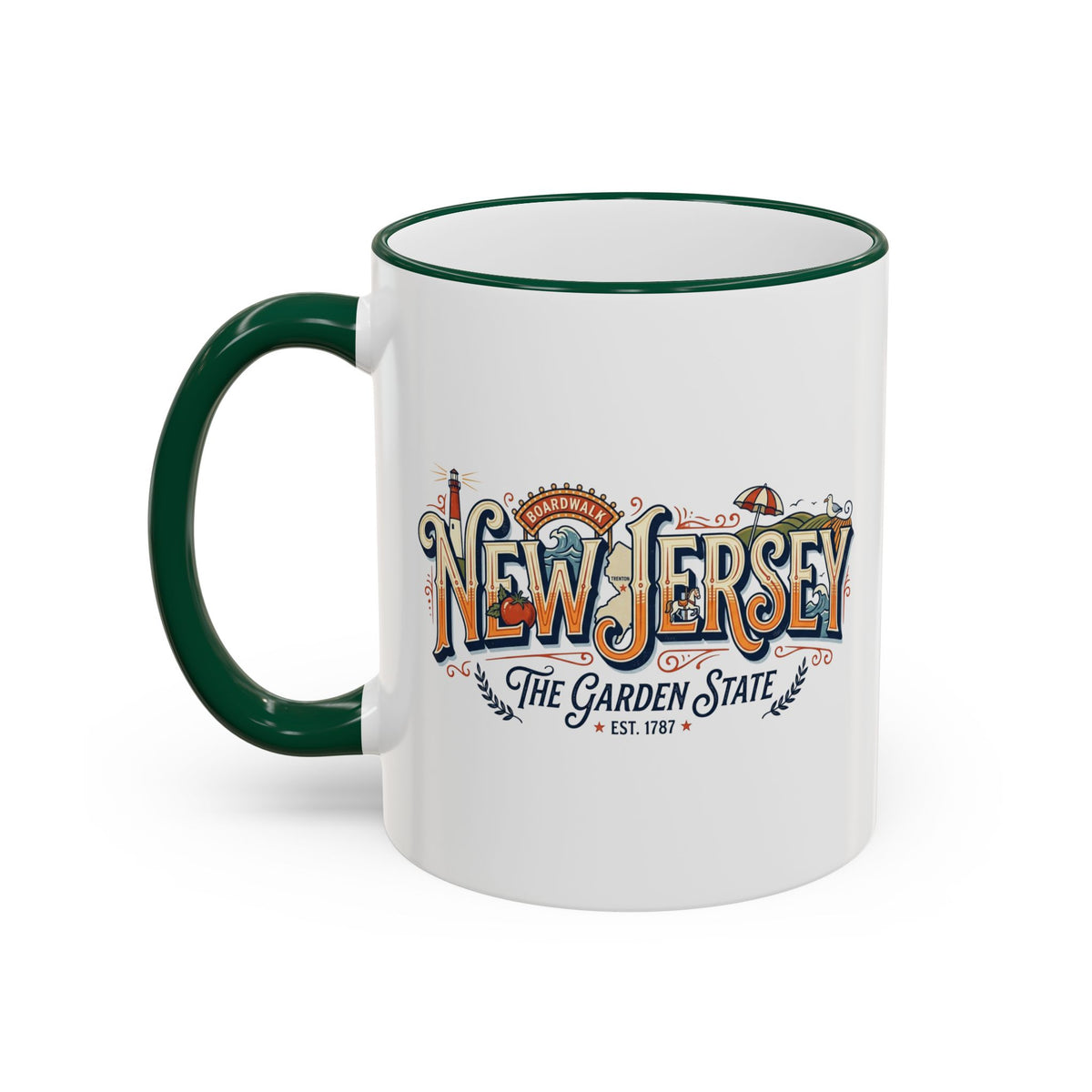 New Jersey Vintage Postcard Accent Rim & Handle Mug (11oz/15oz)