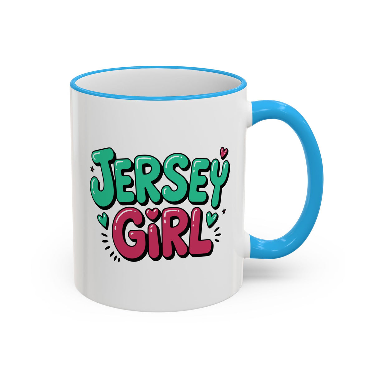 Jersey Girl Accent Rim Mug — Cute Retro Script Coffee Cup (11oz, 15oz)