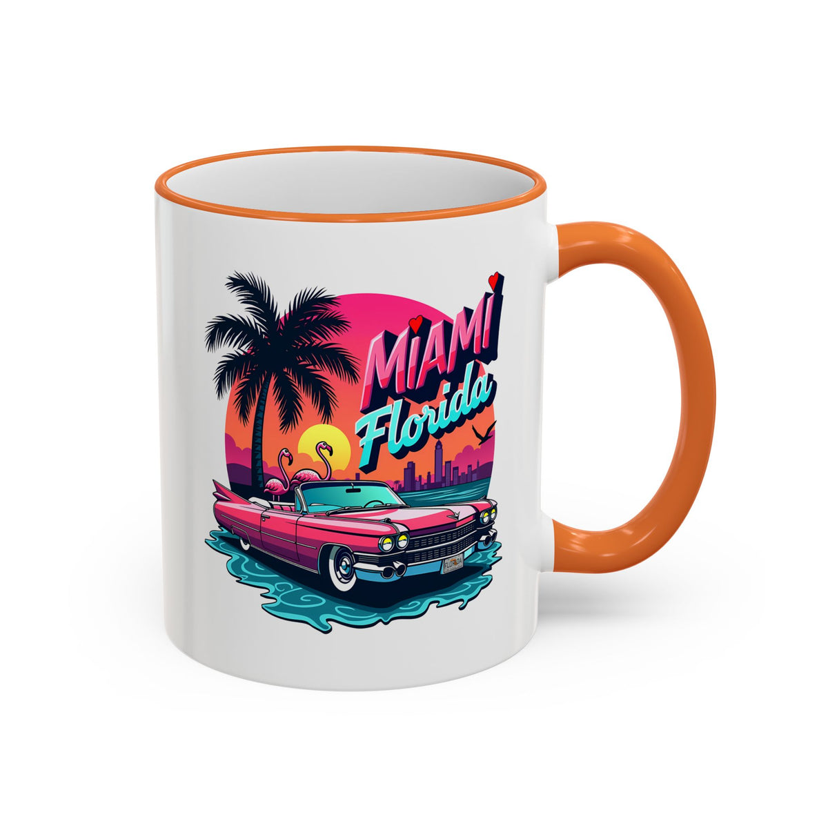 Miami Florida Retro Sunset Accent Rim Mug (11oz/15oz)
