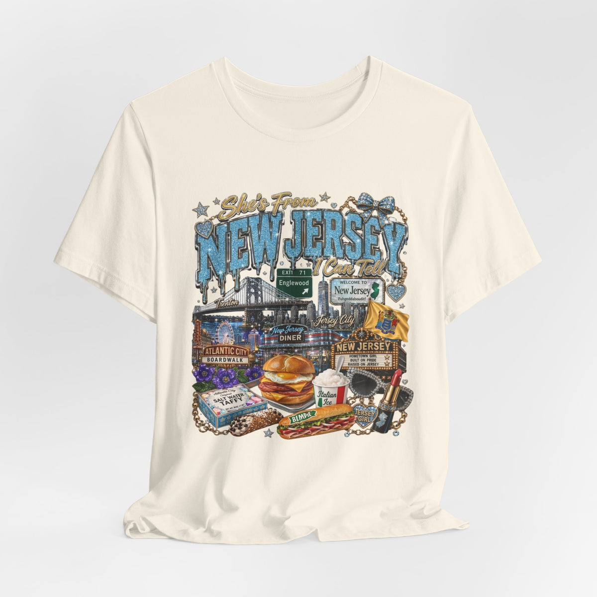 New Jersey Landmarks Tee — Jersey Shore, Diner & Turnpike Retro Graphic T-Shirt
