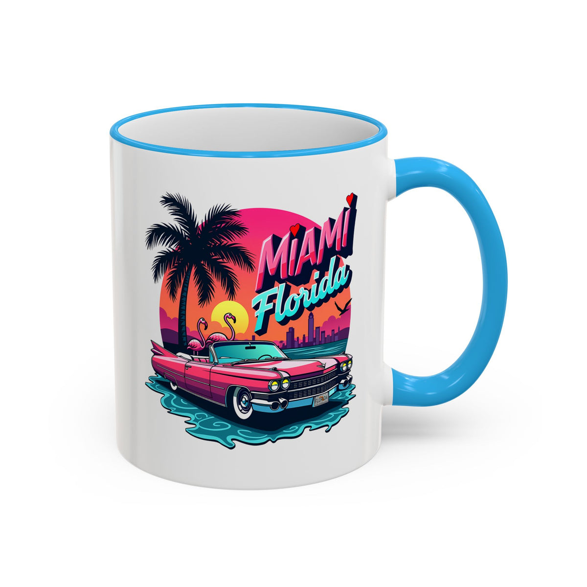 Miami Florida Retro Sunset Accent Rim Mug (11oz/15oz)