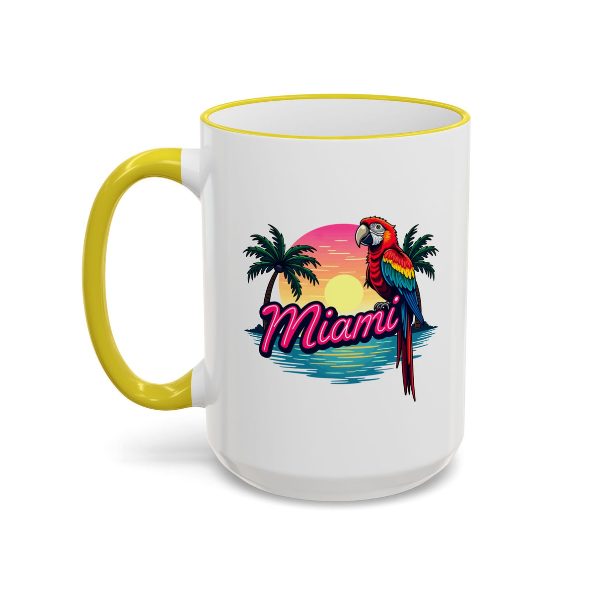 Miami Sunset Accent Rim & Handle Mug — Retro Palm Beach Coffee Cup