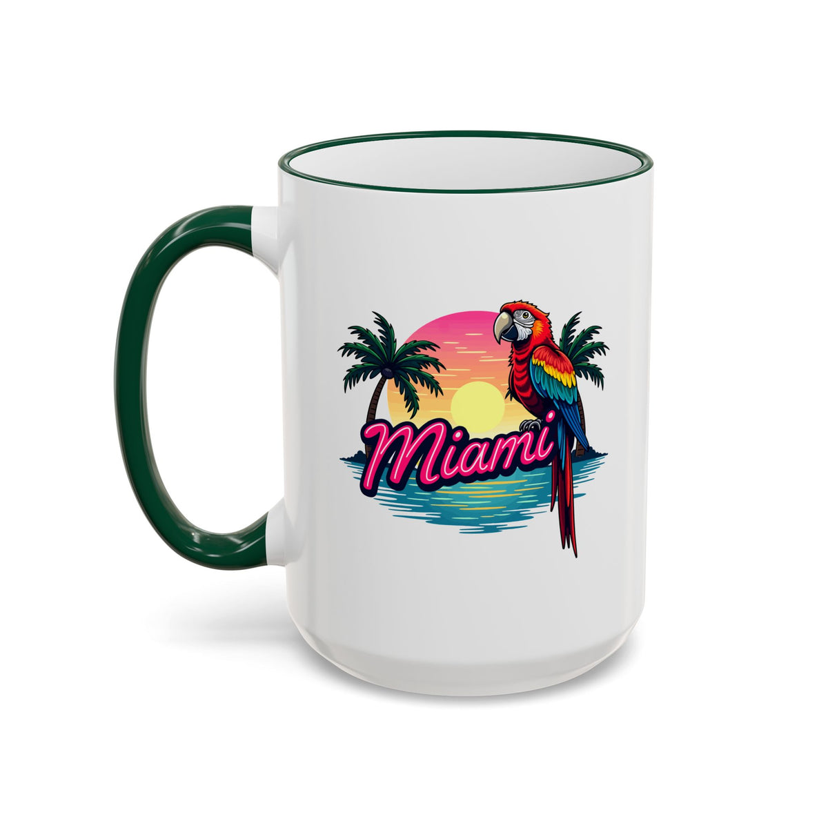 Miami Sunset Accent Rim & Handle Mug — Retro Palm Beach Coffee Cup