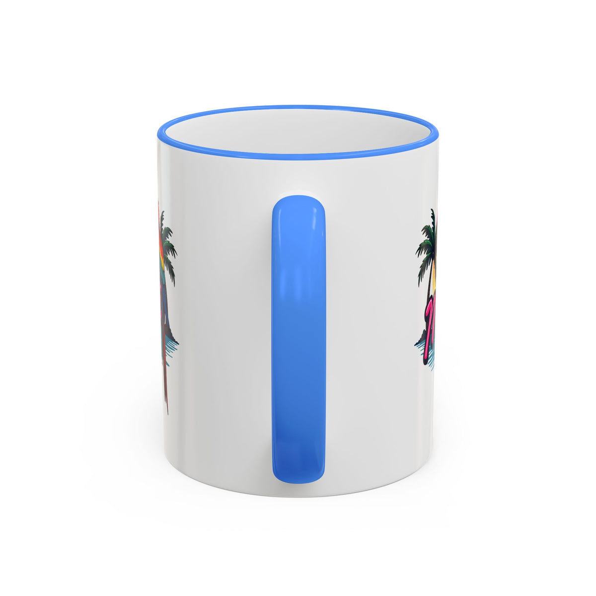 Miami Sunset Accent Rim & Handle Mug — Retro Palm Beach Coffee Cup