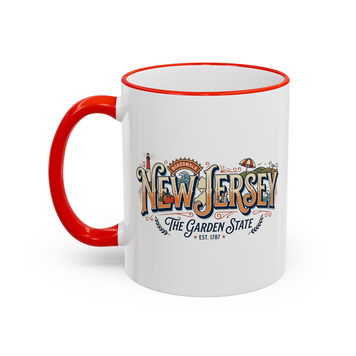 New Jersey Vintage Postcard Accent Rim & Handle Mug (11oz/15oz)