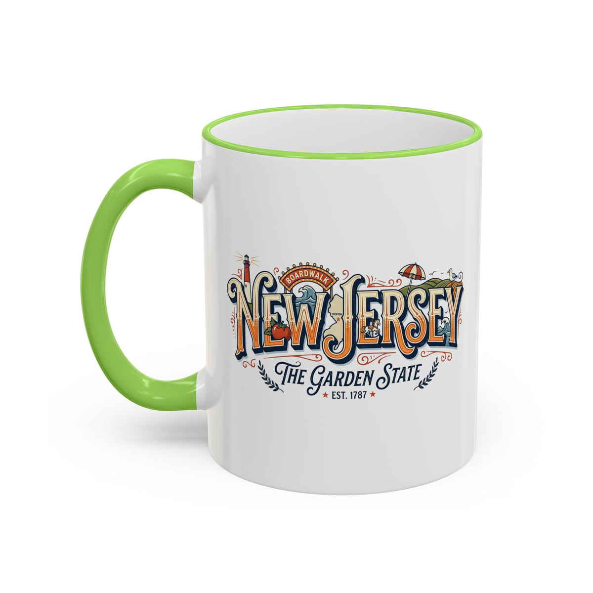 New Jersey Vintage Postcard Accent Rim & Handle Mug (11oz/15oz)