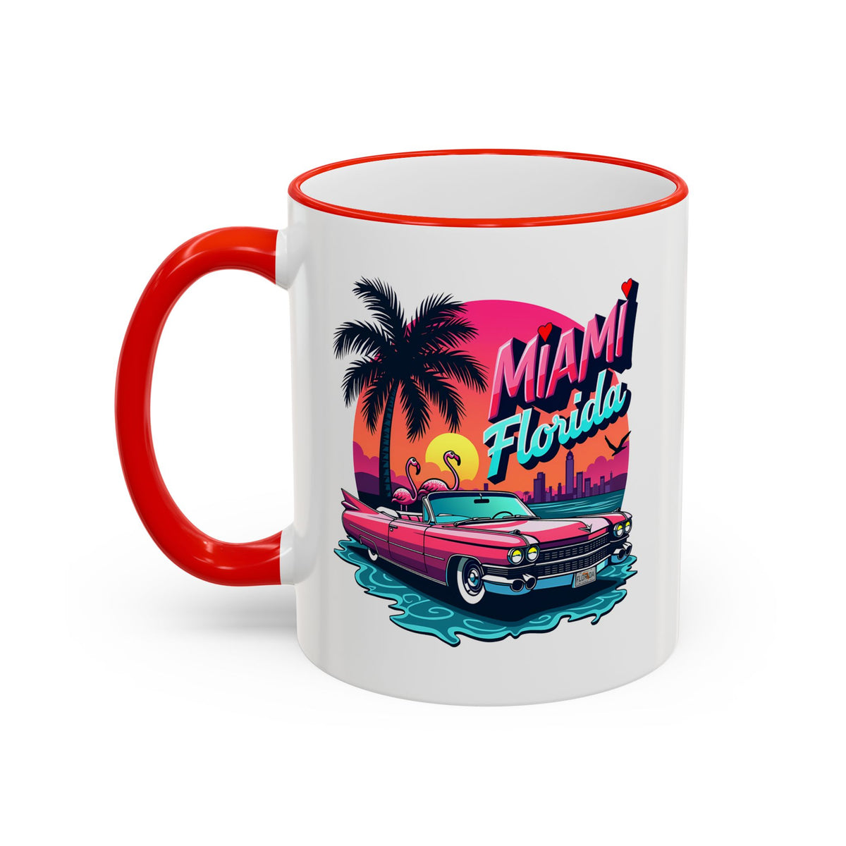 Miami Florida Retro Sunset Accent Rim Mug (11oz/15oz)
