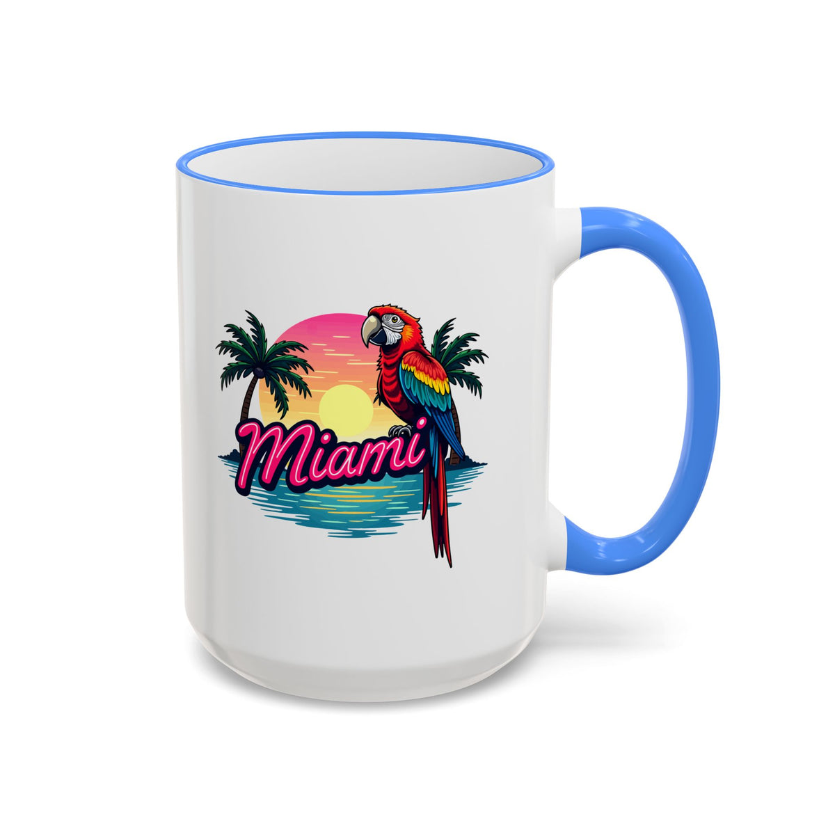 Miami Sunset Accent Rim & Handle Mug — Retro Palm Beach Coffee Cup