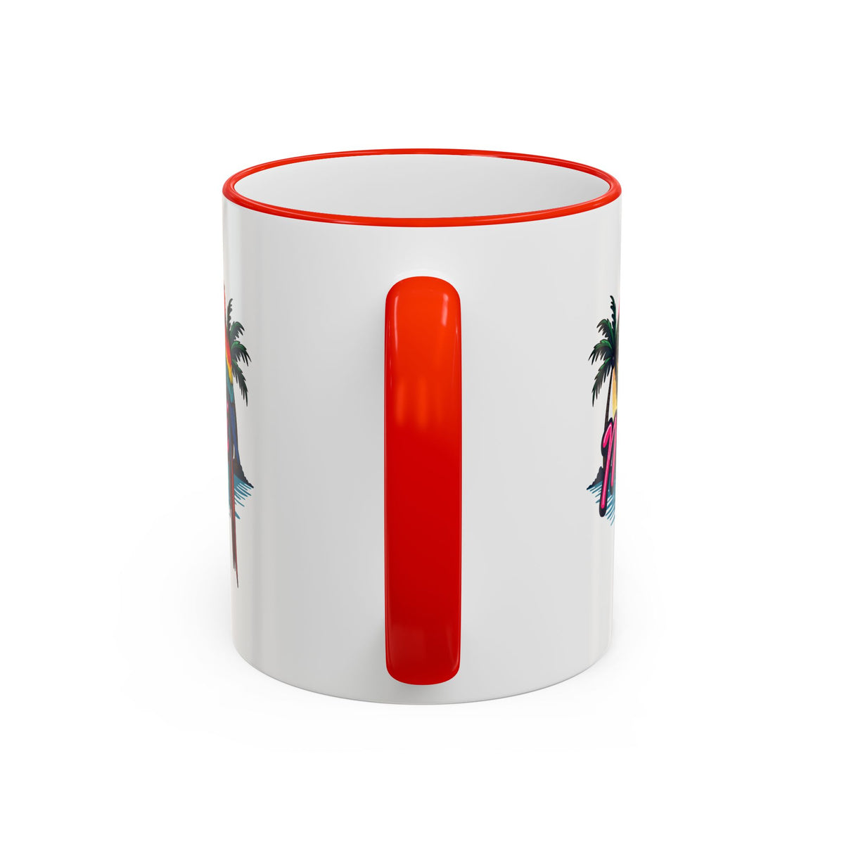 Miami Sunset Accent Rim & Handle Mug — Retro Palm Beach Coffee Cup