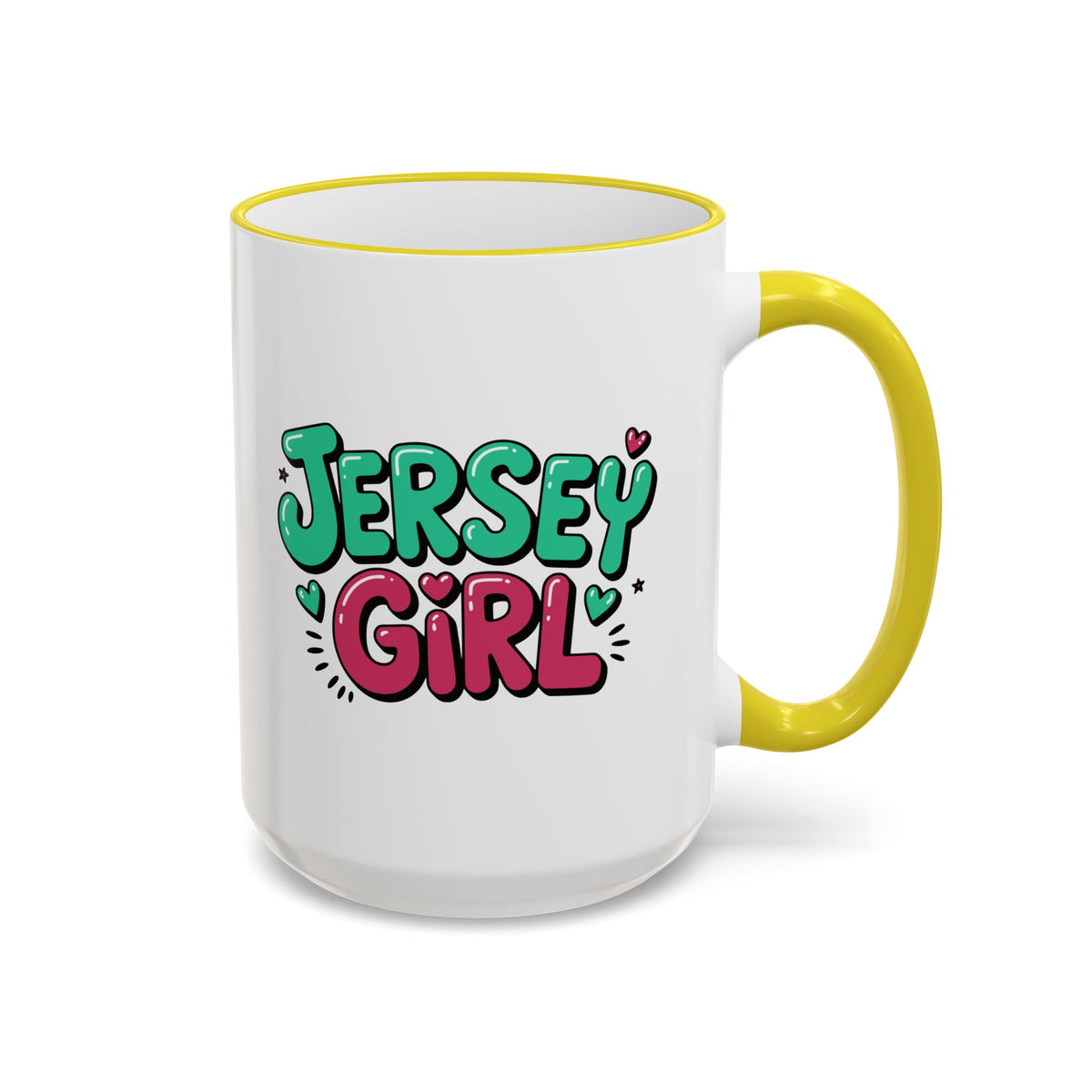 Jersey Girl Accent Rim Mug — Cute Retro Script Coffee Cup (11oz, 15oz)