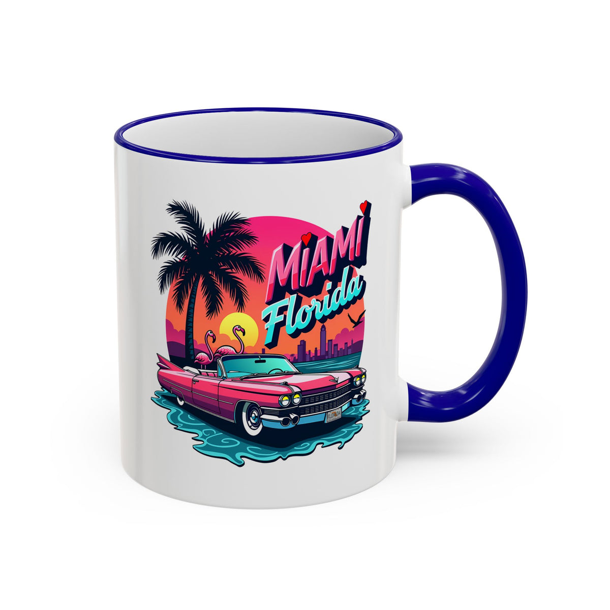 Miami Florida Retro Sunset Accent Rim Mug (11oz/15oz)