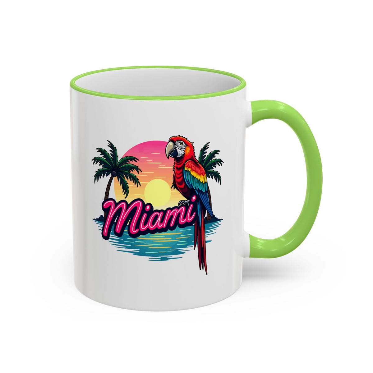 Miami Sunset Accent Rim & Handle Mug — Retro Palm Beach Coffee Cup